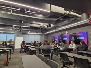 Students receiving a panel presentation at Playstation HQ